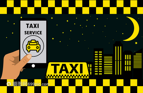手持智能机出租车应用程序服务矢量图广告设计